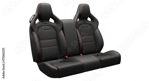 Black Leather Sport Seats with Red Stitching.