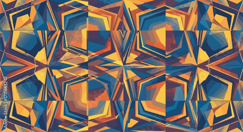 Geometric pattern design featuring abstract polygonal shapes and earthy color scheme, perfect for backgrounds and graphics. Geometric pattern of polygons creates dynamic composition.