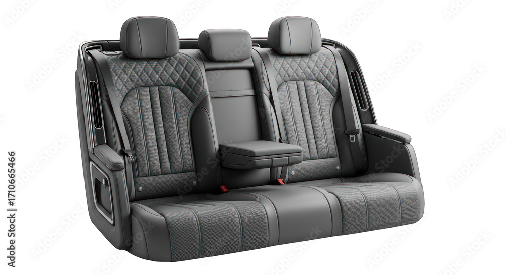 Naklejka premium Luxurious Gray Leather Car Backseat with Diamond Stitching and Armrest.