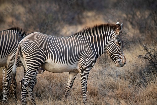 Grevy's Zebra walking in the Savannah at the Samburu national park in Kenya
