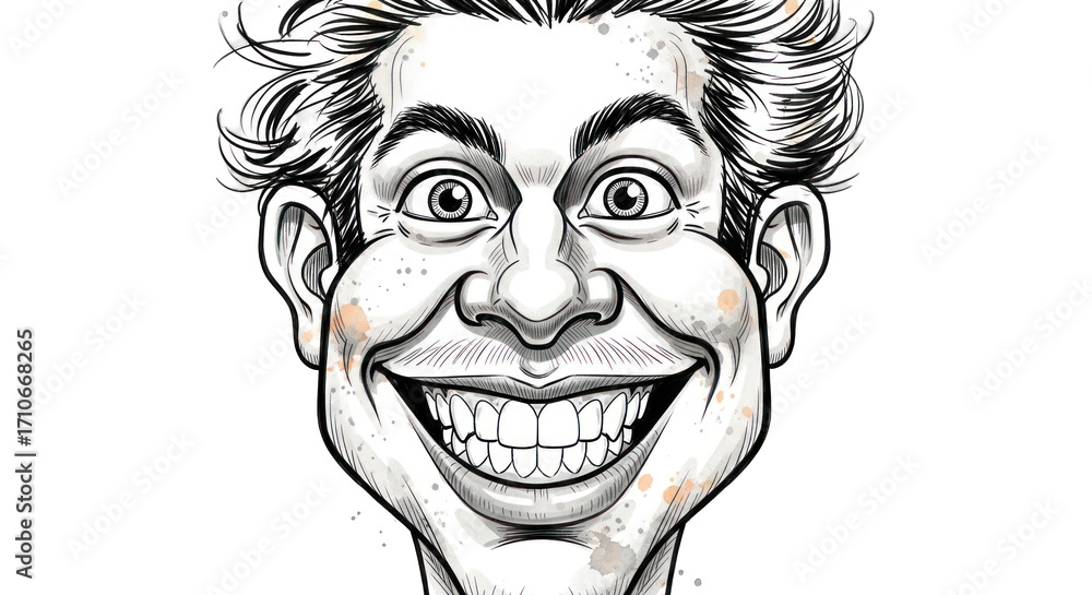 custom made wallpaper toronto digitalExaggerated Caricature of a Smiling Man with Spiky Hair.