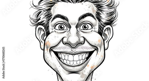 Wallpaper Mural Exaggerated Caricature of a Smiling Man with Spiky Hair. Torontodigital.ca