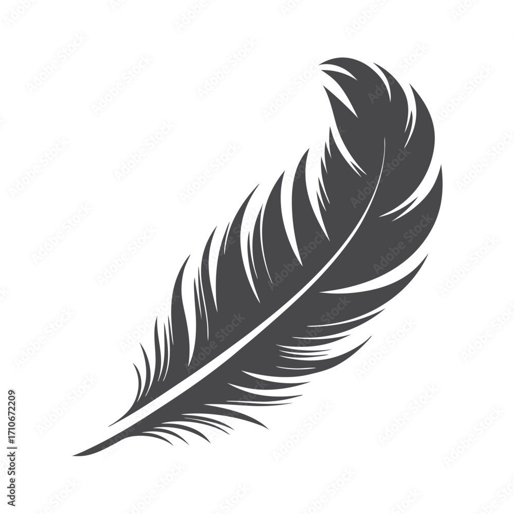Fototapeta premium Elegant detailed gray feather gracefully arches against a stark white backdrop showcasing simplicity