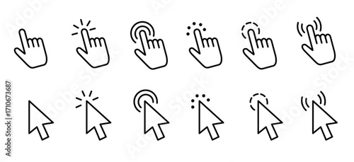 Computer Mouse Click Cursor Icon Set with Gray Arrows and Loading Symbols Vector Illustration Interactive UI Elements