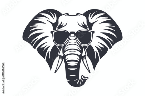 Elephant face features dark sunglasses and patterned skin looks cool