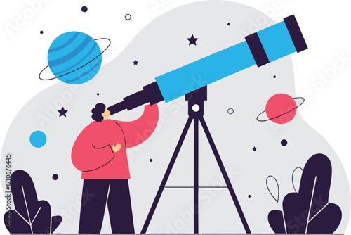 Observing the Cosmos A Person Gazing Through a Telescope at Planets and Stars