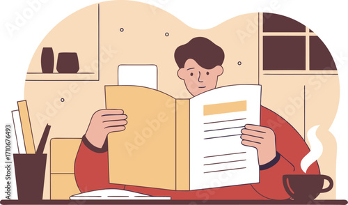 Person Reading a Book at Desk