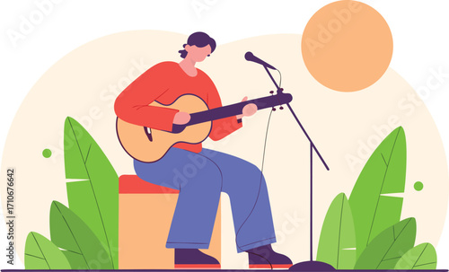 Guitarist Performing Live with Microphone