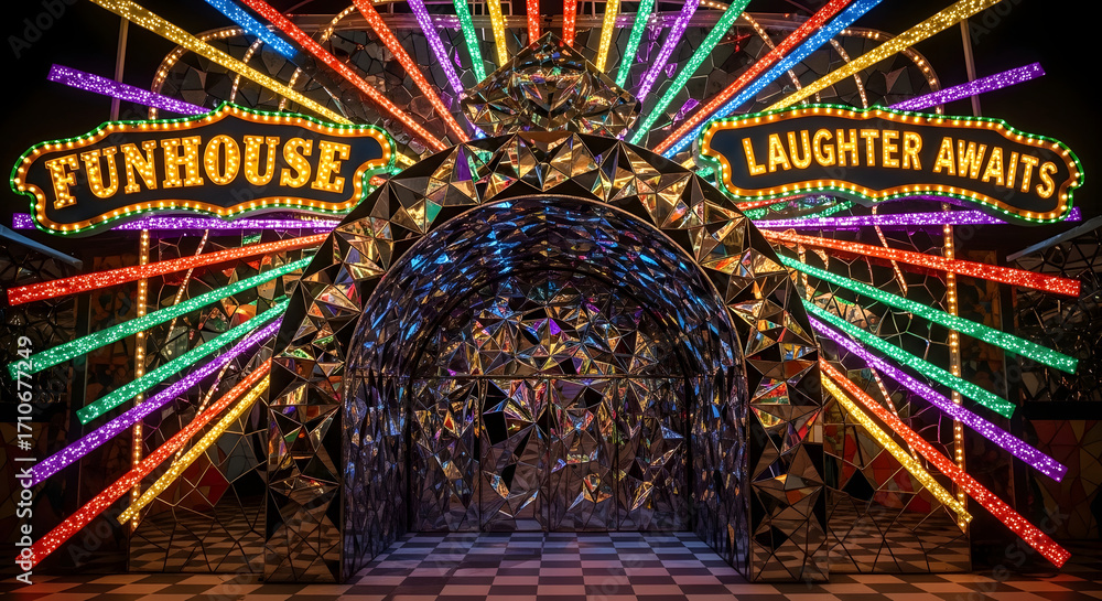 Obraz premium Enter the Whimsical Whisk Funhouse Where Laughter Await Amidst Dazzling Lights