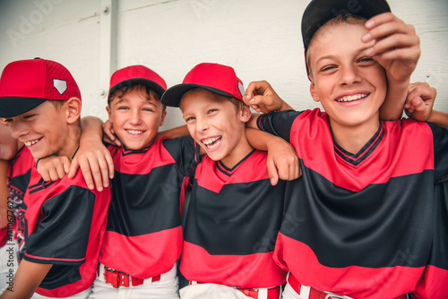 Canvas Print Group of baseball players standing together on the playground