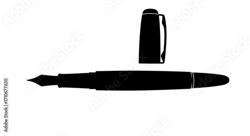 Fountain pen and cap silhouette isolated on white background