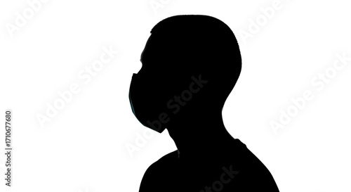 Man wearing face mask silhouette isolated on white background