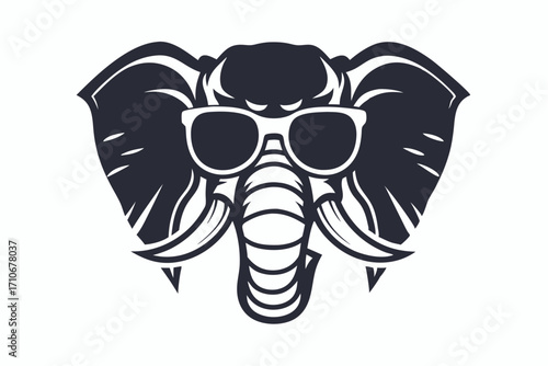 Elephant head with sunglasses displays a playful expression in a modern silhouette
