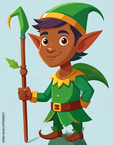 Cute dark-skinned elf with staff
