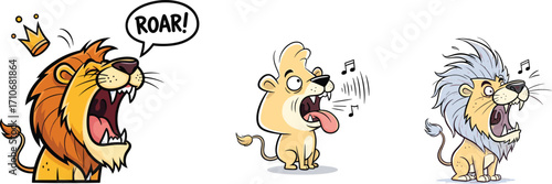 Cartoon lion roaring, funny animal characters, king of jungle, cute lion cub singing, animated wildlife, playful animals, royal lion, music and roar