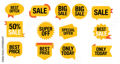 Collection of eye-catching sale and promotion badges Get your message across with these creative and dynamic designs, Perfect for your retail campaigns
