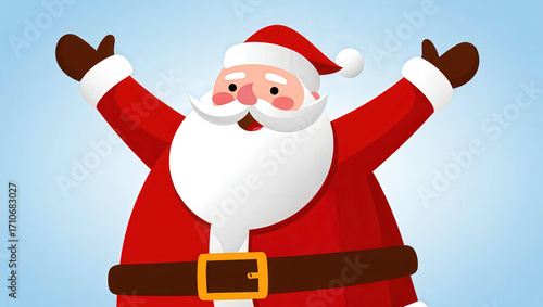 Joyful cartoon Santa Claus with open arms celebrating the Christmas holiday