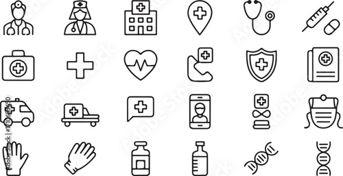 Medical and Healthcare Outline Icons Set Keywords: medical, healthcare, doctor, nurse, hospital