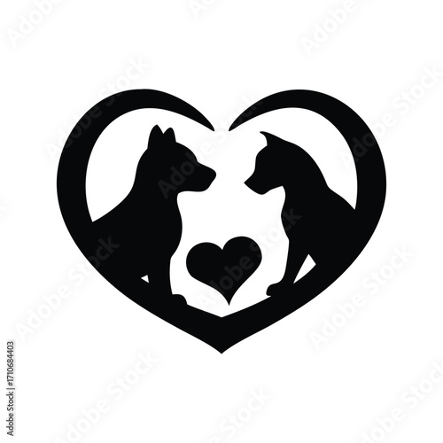 Heart-Shaped Dog Friendship Silhouette vector illustration
