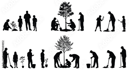 Silhouettes depicting the stages of life and growing a tree