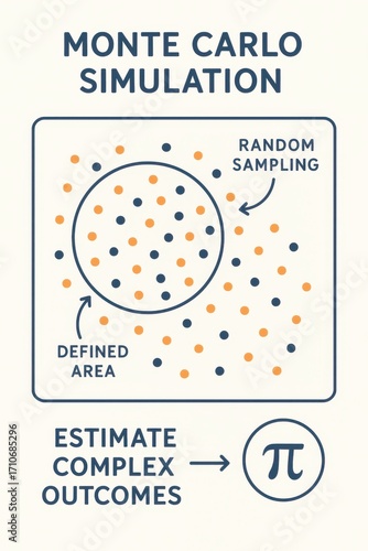 Conceptual illustration of monte carlo simulation technique for estimating complex outcomes using