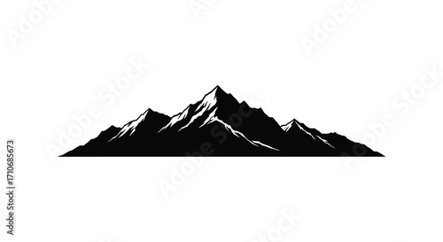 Silhouetted mountain range against a stark white background simple design