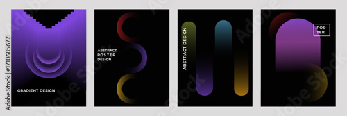  Minimalistic abstract vector poster backgrounds with gradient geometric shapes. Perfect for decor, banners, covers, and postcards.
