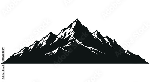 Simple black and white illustration of a jagged mountain range landscape