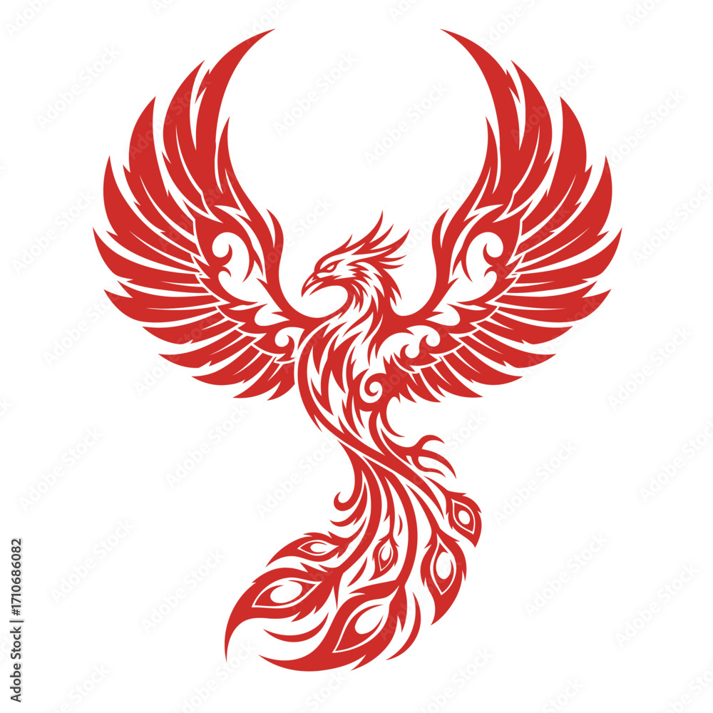Obraz premium Stylized Red Mythical Firebird Illustration