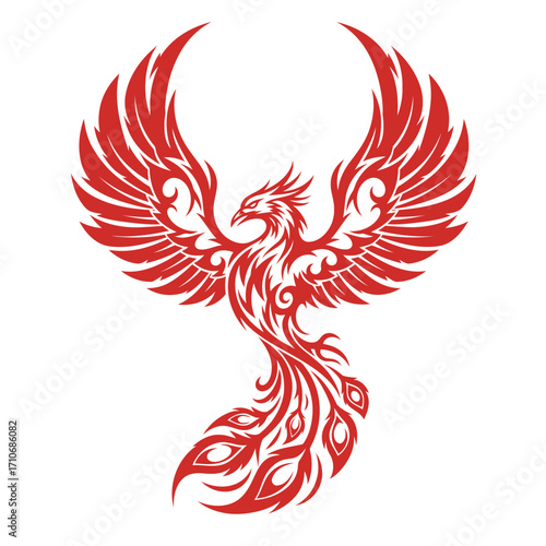Stylized Red Mythical Firebird Illustration