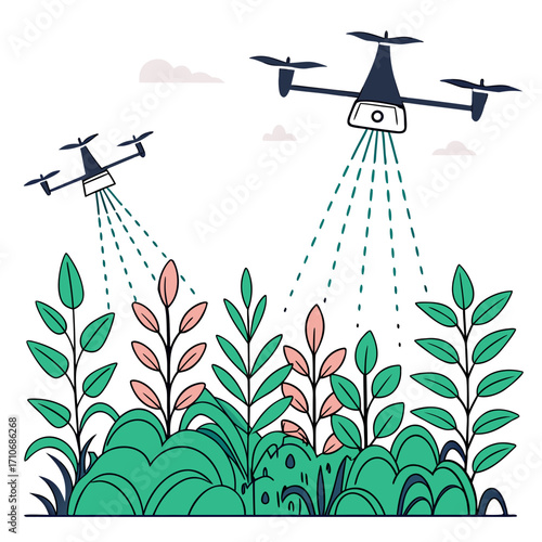 Modern agriculture utilizes advanced technology with drones spraying crops to ensure healthy plant growth and efficient farming practices for a sustainable future