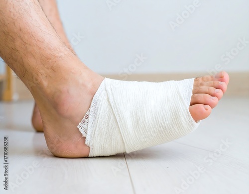 Close-up of a bandaged foot