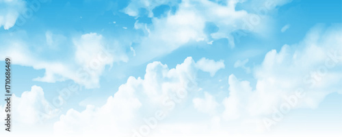 Clear blue sky with a few clouds. The sky is very bright and the clouds are scattered throughout. 