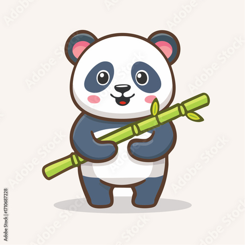 Cute Panda with Bamboo Illustration - Playful Wildlife Mascot Design