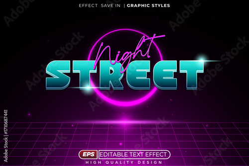 Editable 3d text effect vector night street with neon style