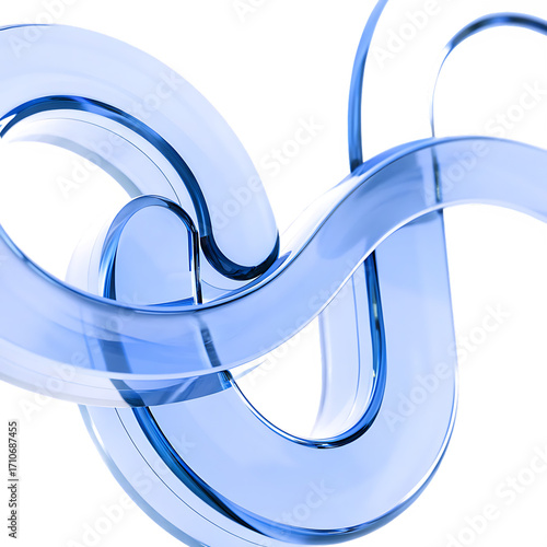 abstract 3d rendering blue glass ribbon waves isolated on white background, png, ai generated