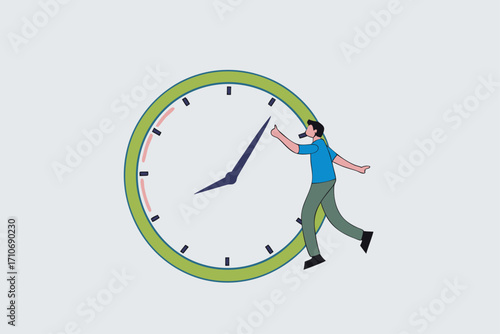 Success time management, businessman celebrates his work with the five minute hand of a stopwatch