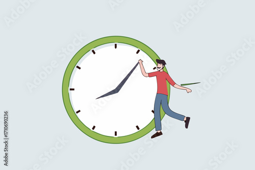 Success time management, businessman celebrates his work with the five minute hand of a stopwatch