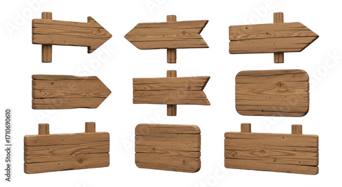 Set of Wooden Directional Signs.