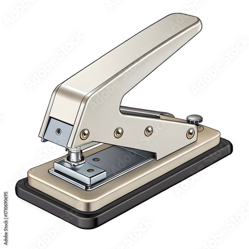 Silver metal single hole puncher on a black background