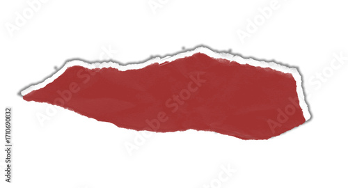 Torn piece of paper in dark red isolated on black background