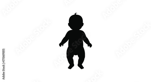 Silhouette of a baby with arms outstretched standing on a white background