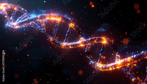 High-Tech DNA Helix Made of Glowing Fiber Optic Strands on Black Background