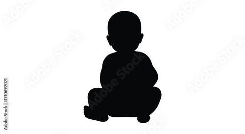 Silhouette of a child sitting down a simple black and white image