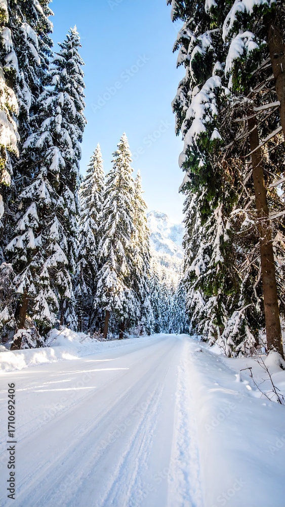 Obraz premium Snowy winter forest path