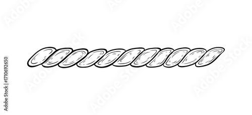 Vector drawing of a rope. Vector graphics, line drawing, ink. Straight braided rope isolated on a white background. Hand-drawn element for design and decoration.