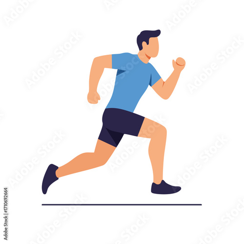 A dynamic illustration captures a fit male athlete in mid-stride, actively running with determination and energy, symbolizing health and fitness.