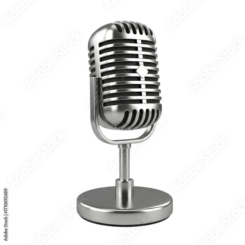 Vintage Microphone Voice Recorder Radio Broadcasting Retro Style Chrome Recording Studio on transparent background