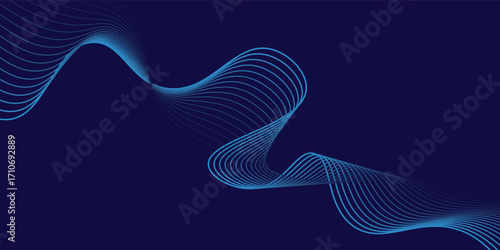 Abstract glowing wave lines on dark blue background. Dynamic wave pattern.  Futuristic technology concept. Suit for banner, poster, cover, brochure, flyer, websitebackground