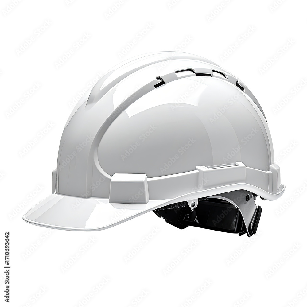 Fototapeta premium White hard hat with visor, safety features